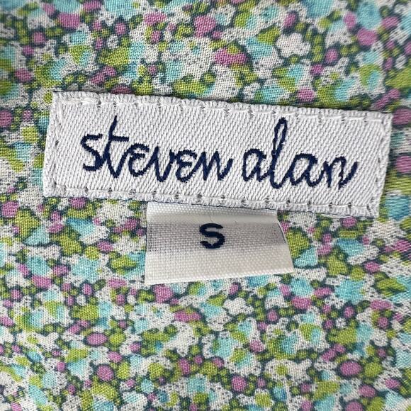 STEVEN ALAN Green Pink Shirt Cotton Floral Long Sleeve Button-Up USA S Small - Picture 6 of 8